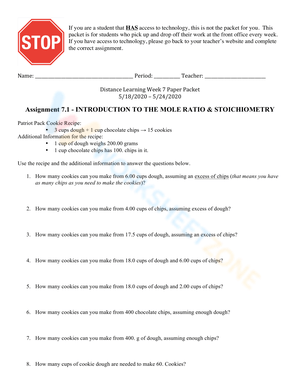 Intro to Mole Ratio: Stoichiometry Worksheet