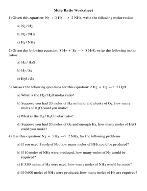 Mole Ratio Practice Worksheet