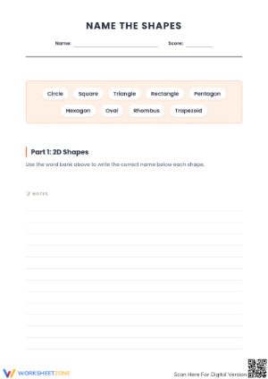 Printable 2D Shapes Worksheet: Name the Shapes | Grade 1