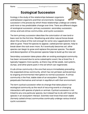 Ecological Succession Printable | Grade 5 Science