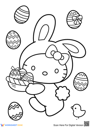 Hello Kitty Easter Bunny — Printable Coloring Page