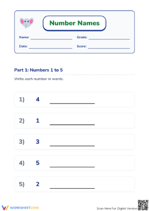 Printable Number Names Worksheet | Grade 1 Math