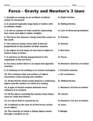 Explore Force, Gravity, and Newton's Laws Worksheet