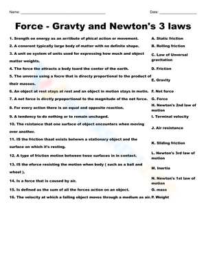 Explore Force, Gravity, and Newton's Laws Worksheet
