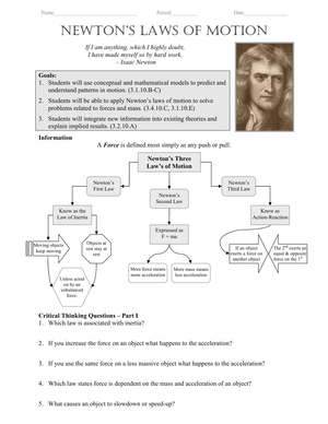 Updated Newton's Laws of Motion Worksheet