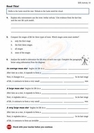 Printable Star Life Cycle Worksheet | Grade 5 Science