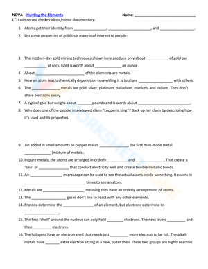 NOVA: Hunting the Elements Worksheet