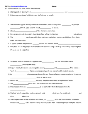 NOVA: Hunting the Elements Worksheet
