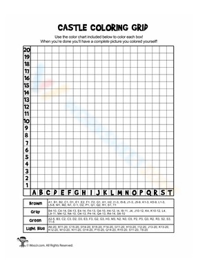 Castle Coloring Grid: Artistic Skills Worksheet