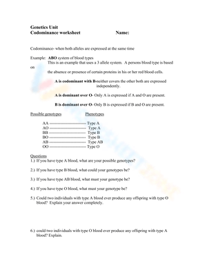 Codominance Worksheet: Genetics