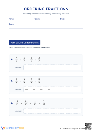 Ordering Fractions Worksheet | Grade 4 Essential Math