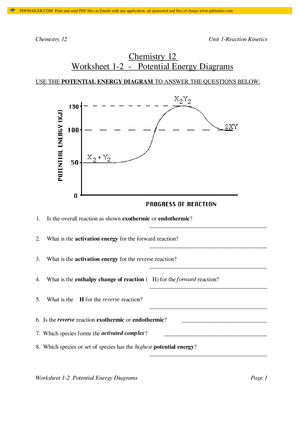 Potential Energy Diagrams: Science Worksheet