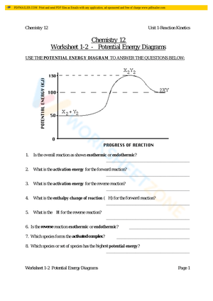 Potential Energy Diagrams: Science Worksheet