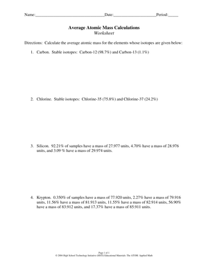 Average Atomic Mass Calculations Worksheet