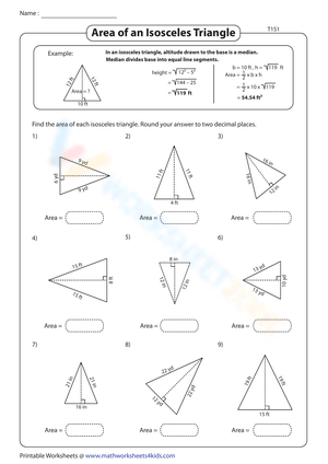 Area of an Isosceles Triangle Worksheet
