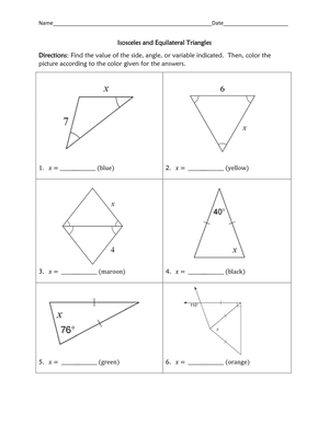 Isosceles & Equilateral Triangles Worksheet