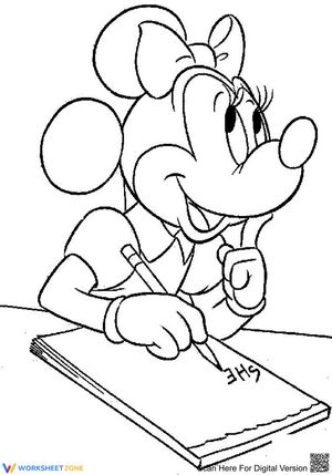 Minnie Is Writing Coloring Page | Essential Grade K-2