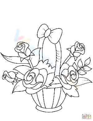 Basket with Roses Coloring Page