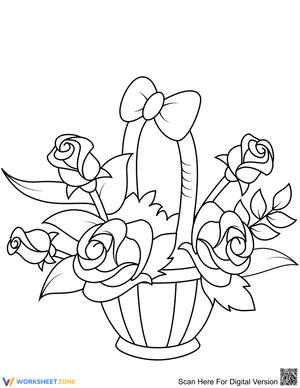 Basket with Roses Coloring Page