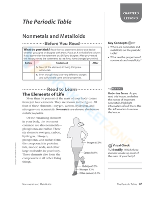 Updated Nonmetals and Metalloids Worksheet