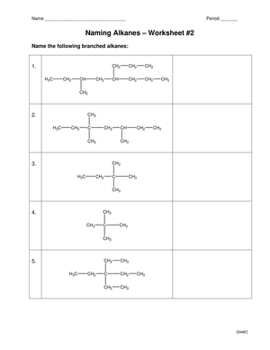 Updated Naming Alkanes Worksheet 2: Chemistry