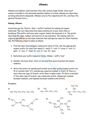 Exploring Alkanes: A Chemistry Worksheet