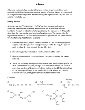 Exploring Alkanes: A Chemistry Worksheet