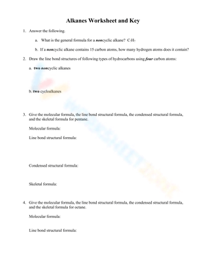 Alkanes Worksheet: Chemistry Practice Problems