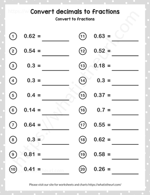 Convert Decimals to Fractions Conversion Practice