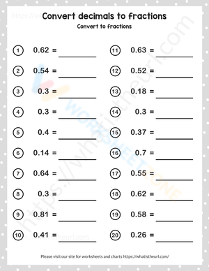 Convert Decimals to Fractions Conversion Practice
