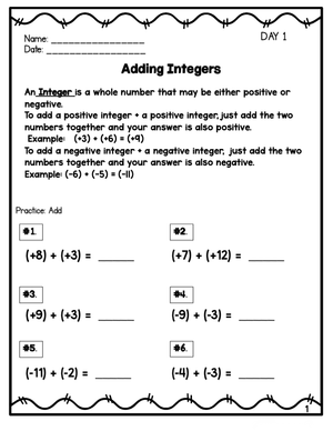 Practice Adding Integers: Math Worksheet for Students