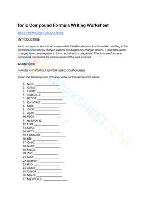 Writing Ionic Compound Formulas: Chemistry Practice