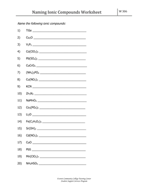 Grades 9-12 Ionic Compounds — Printable No-Prep Worksheet