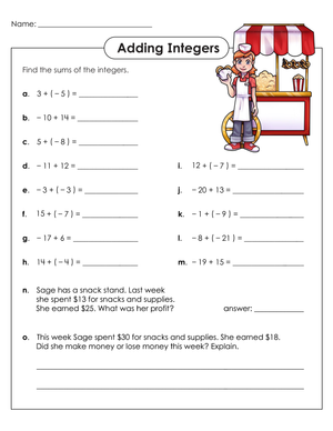 Adding Integers: Practice Problems for Math Students