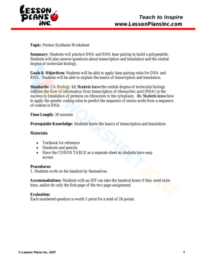 Protein Synthesis Worksheet: Understanding the Process