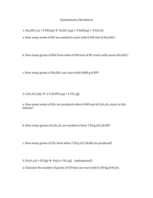 Stoichiometry Practice Worksheet | Grade 10-12 Essential
