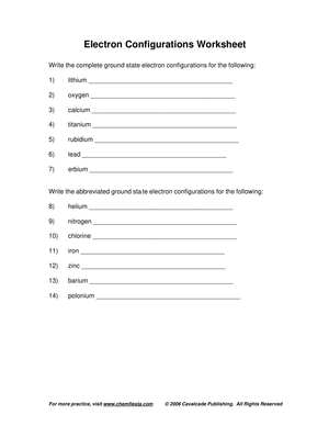 Electron Configurations Worksheet: Chemistry Basics