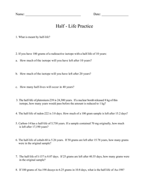 Half-Life Practice Problems