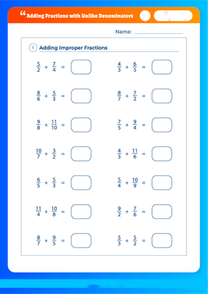 Adding Fractions with Unlike Denominators Worksheet