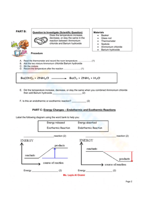 Endothermic and Exothermic Worksheet 5: Learn