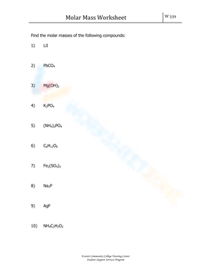 Calculate Molar Mass Worksheet