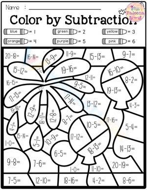Color by Subtraction: Math Worksheet Fun