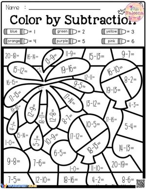 Color by Subtraction: Math Worksheet Fun