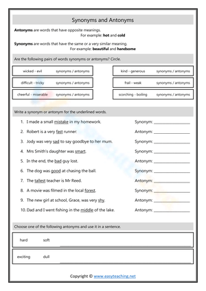 Synonyms and Antonyms Worksheet | Vocabulary