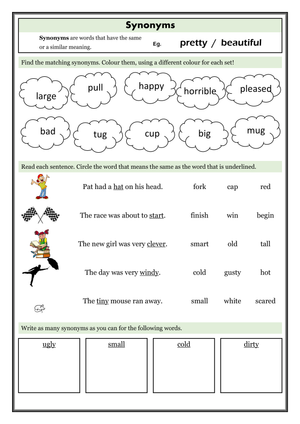 Printable Synonyms Worksheet | Grade 2 Grammar