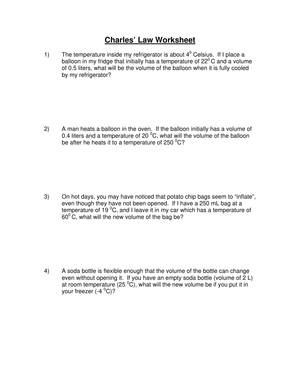 Charles' Law Worksheet