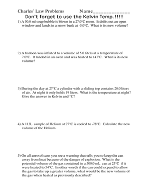 Charles's Law Worksheet: Gas Laws Practice