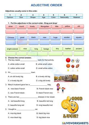 Adjective Order Worksheet