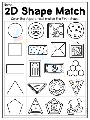 2D Shape Match Worksheet – Color the Matching Objects