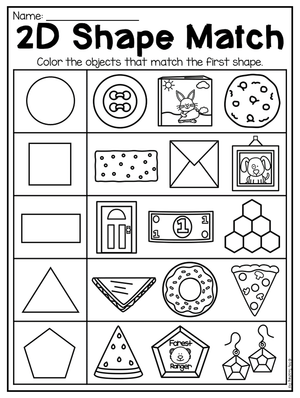 2D Shape Match Worksheet – Color the Matching Objects